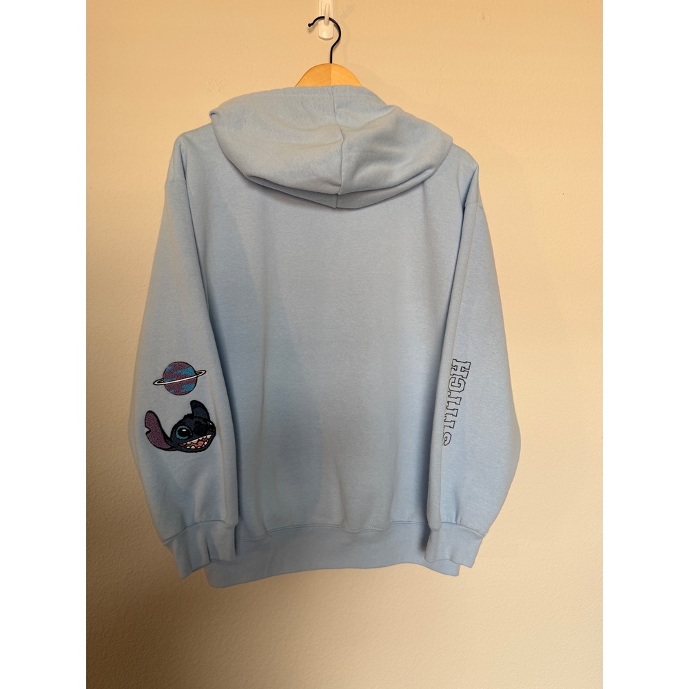 Disney Stitch O'Hana Zip Hoodie Light Blue Chenille Patch Size Large - Picture 11 of 17